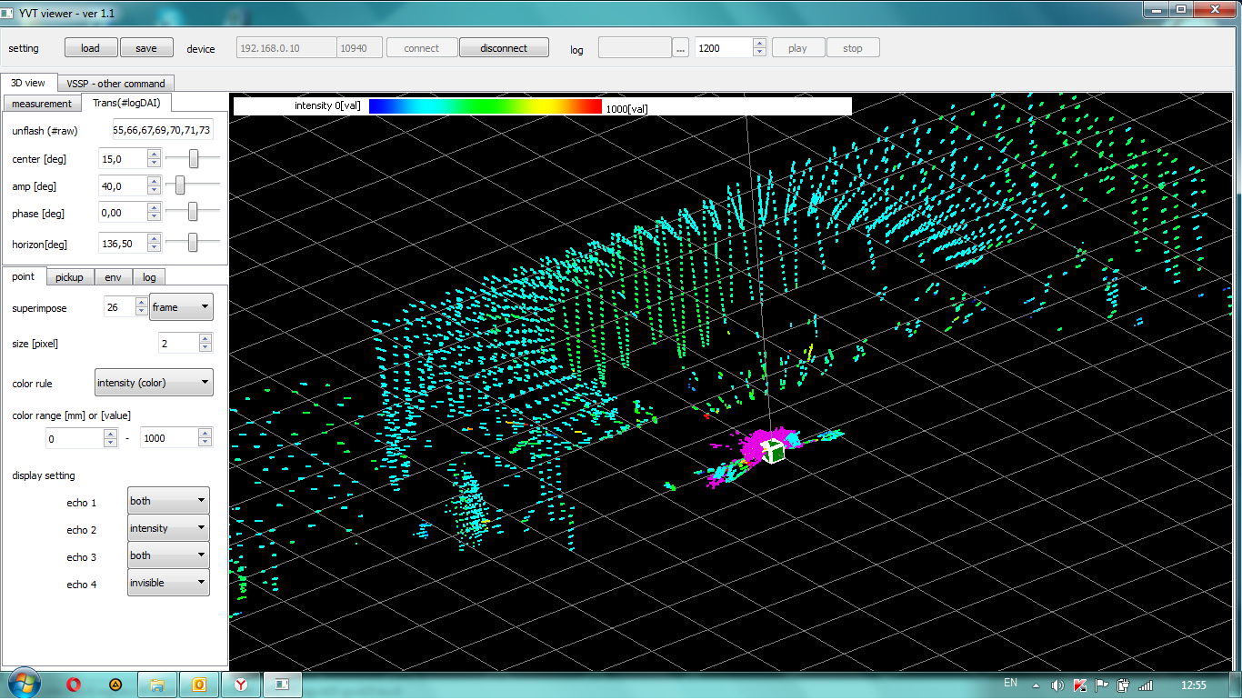 Получение данных с 3D лазерного сканера Hokuyo YVT-X002